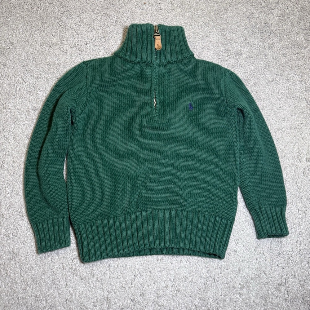 Polo Ralph Lauren Sweater Boys 4‎ 4T Green Half Zip Mock Neck Cotton Pony Knit